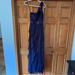 Adrianna Papell Navy Blue One-Shoulder Dress